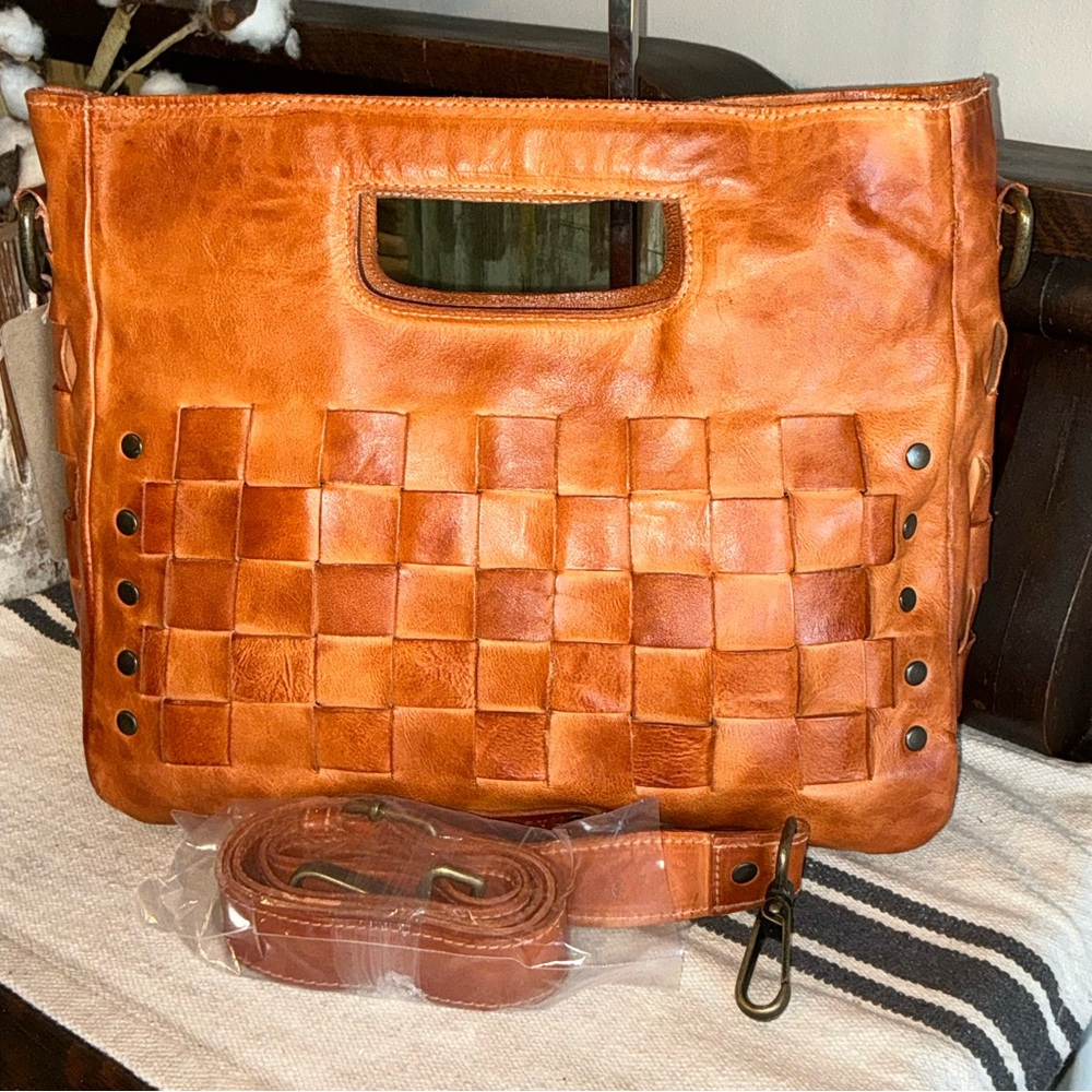 NWT Bed Stu Orchid Leather Satchel Handbag Crossbody Bag Cognac Dip Dye MSRP 280 - Picture 4 of 14